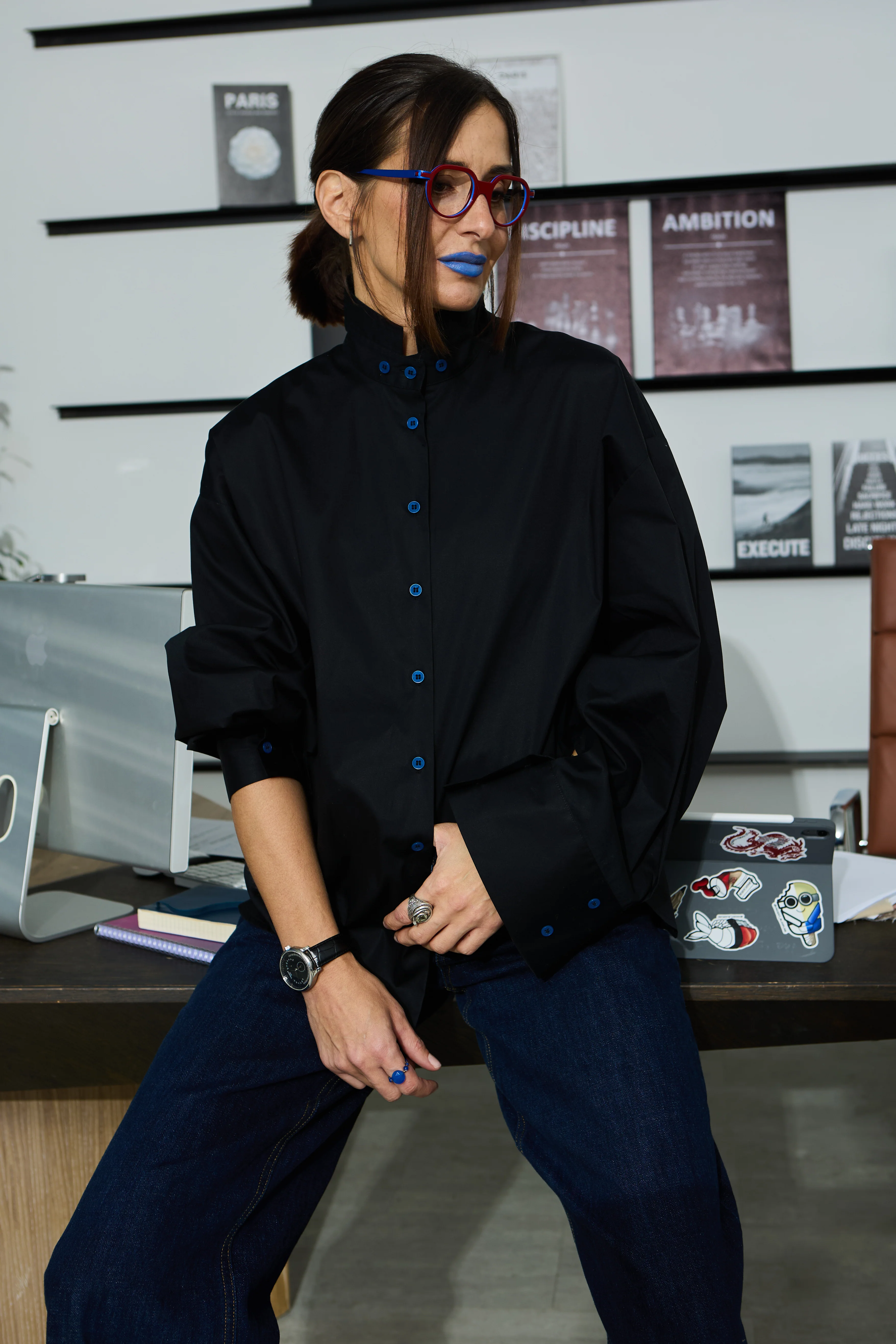 Koszula Eri Fusion Double Collar Black