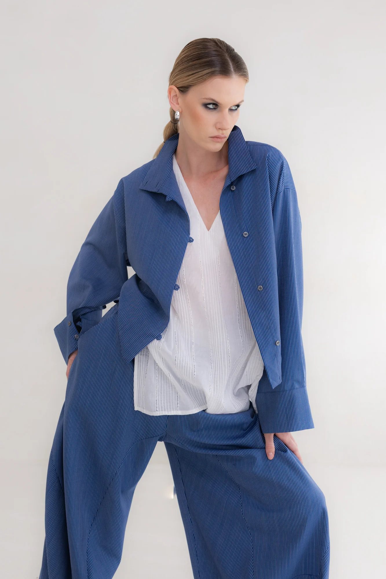 Koszula Eri Fusion Pinstripe Blue - Short - Image 4